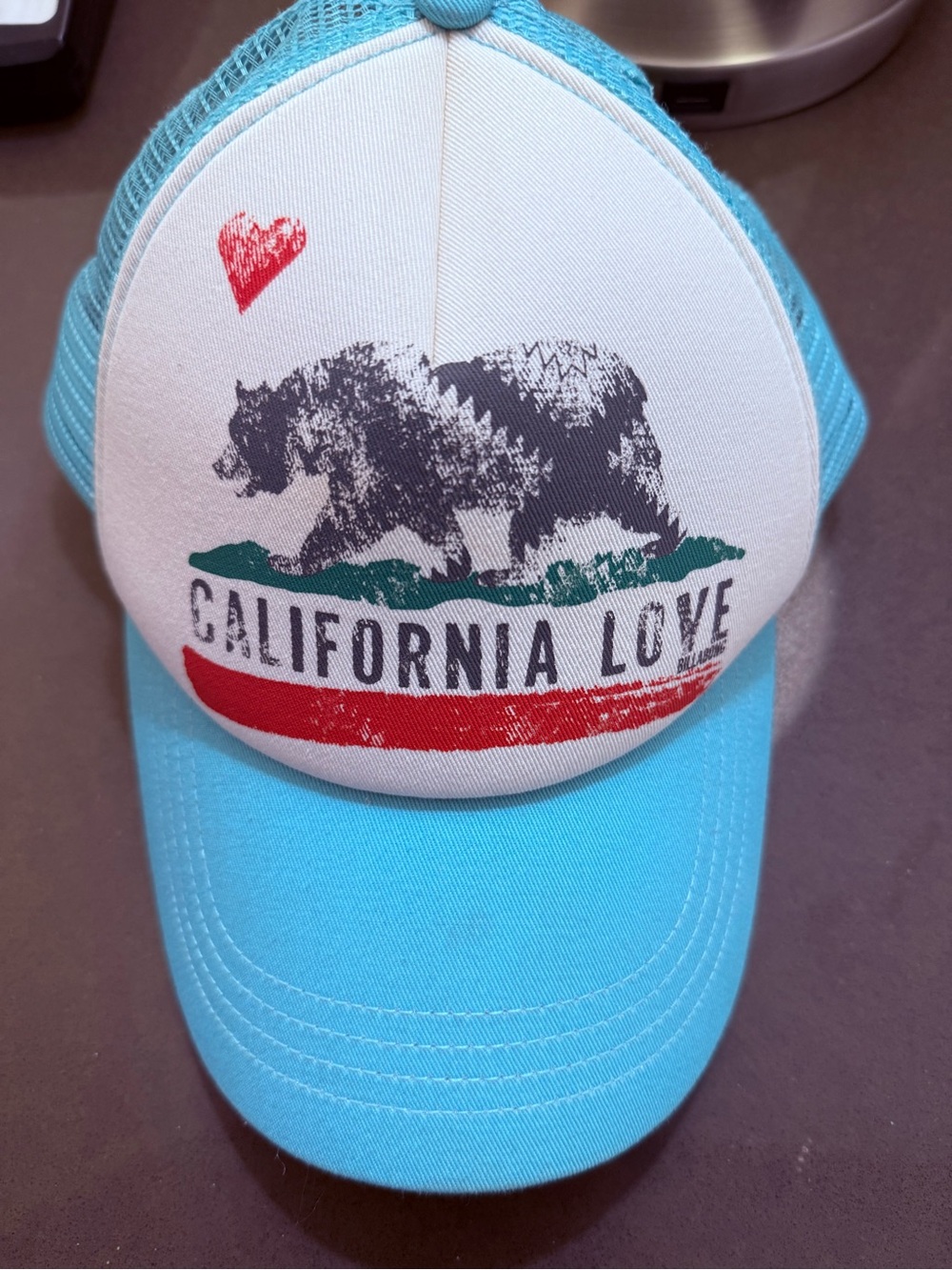 California Love Bear Trucker Hat - Turquoise & White